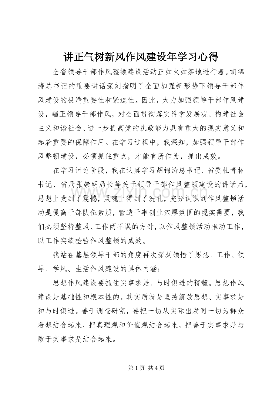 讲正气树新风作风建设年学习心得.docx_第1页