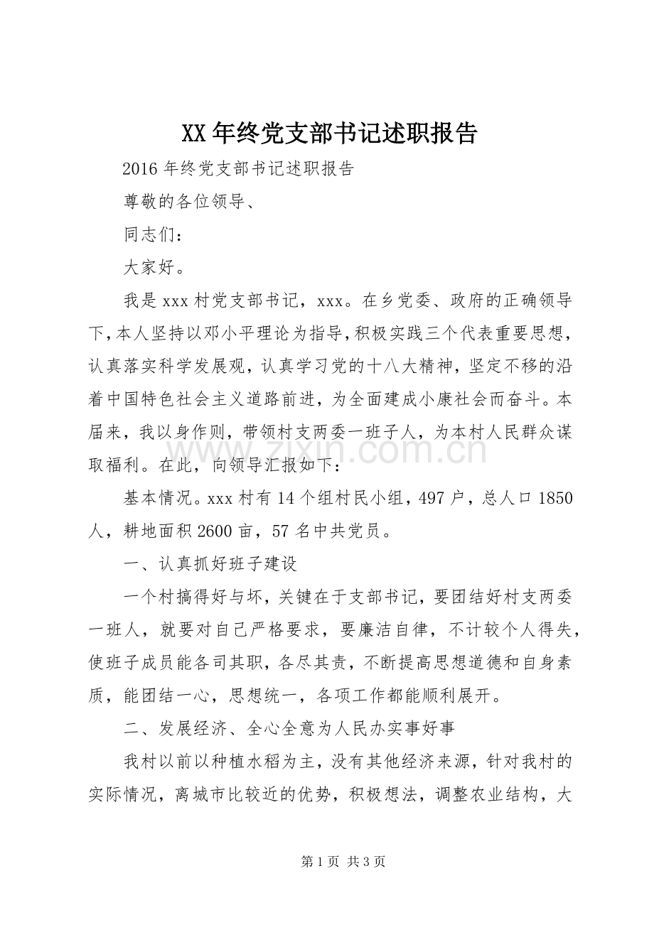 XX年终党支部书记述职报告.docx_第1页