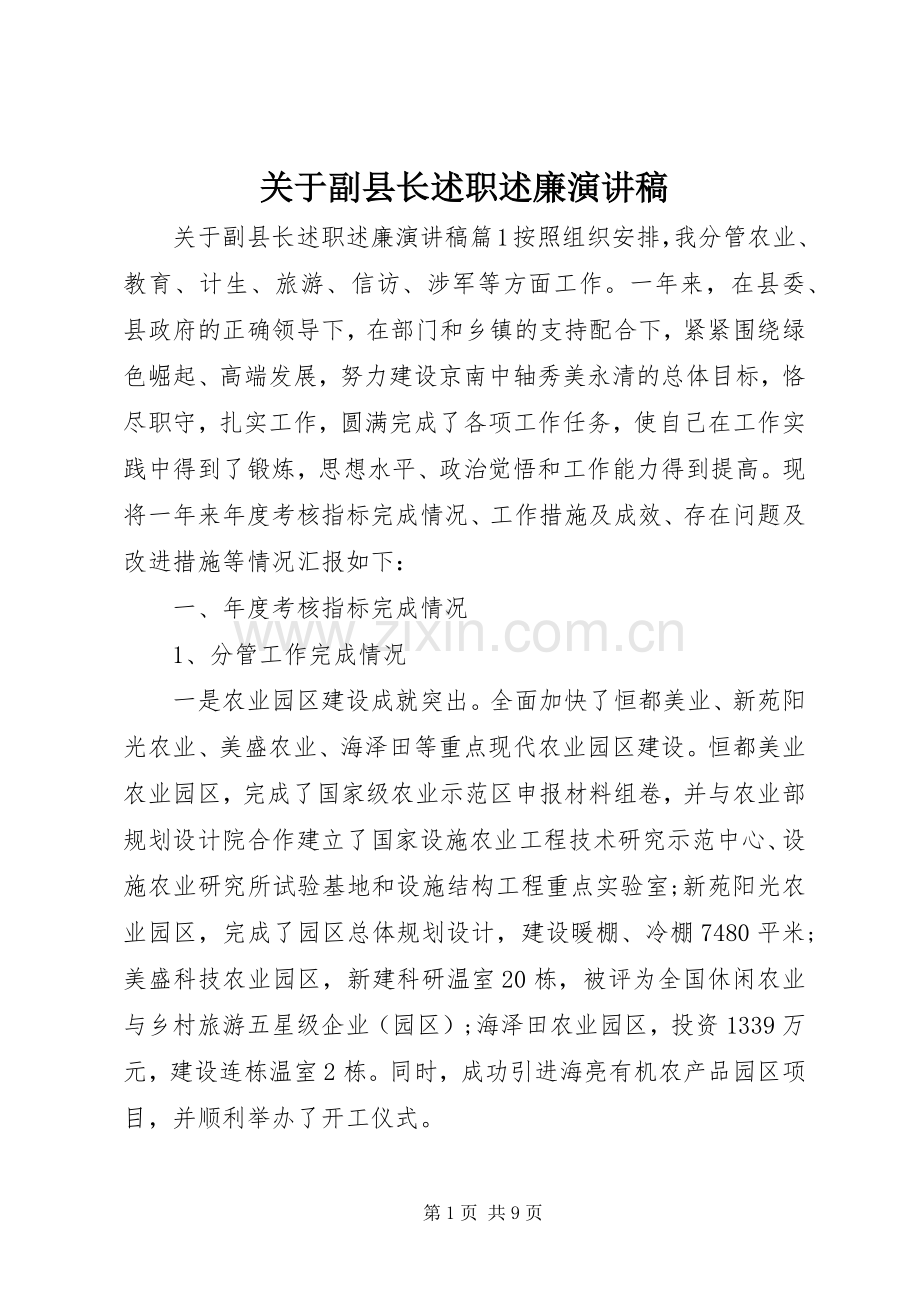 关于副县长述职述廉演讲稿.docx_第1页