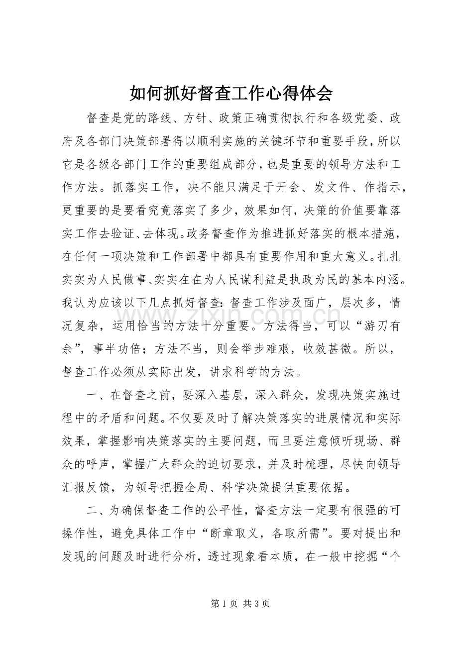 如何抓好督查工作心得体会.docx_第1页