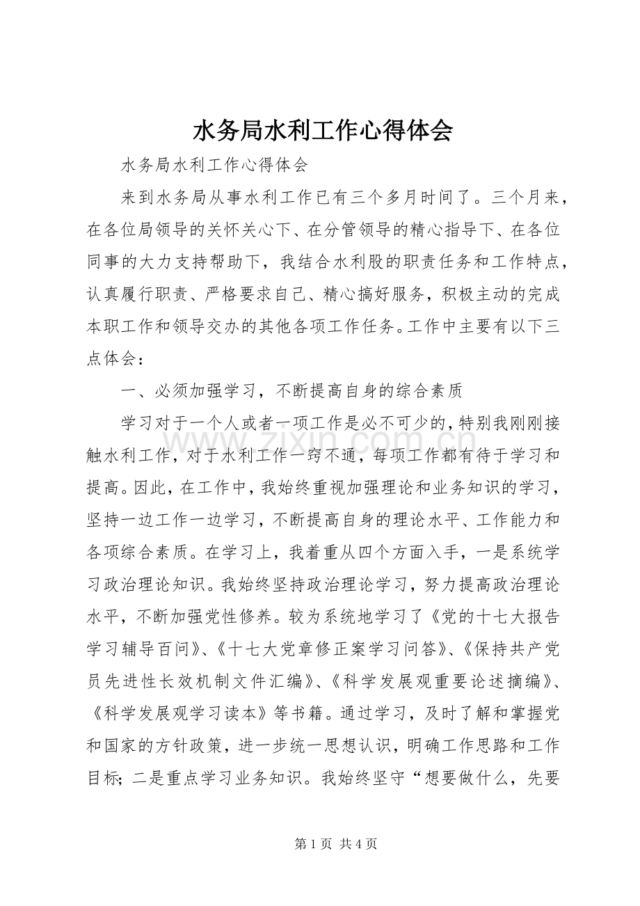 水务局水利工作心得体会.docx_第1页