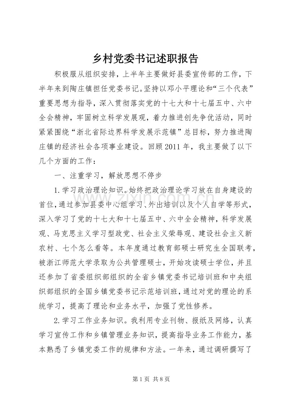 乡村党委书记述职报告.docx_第1页