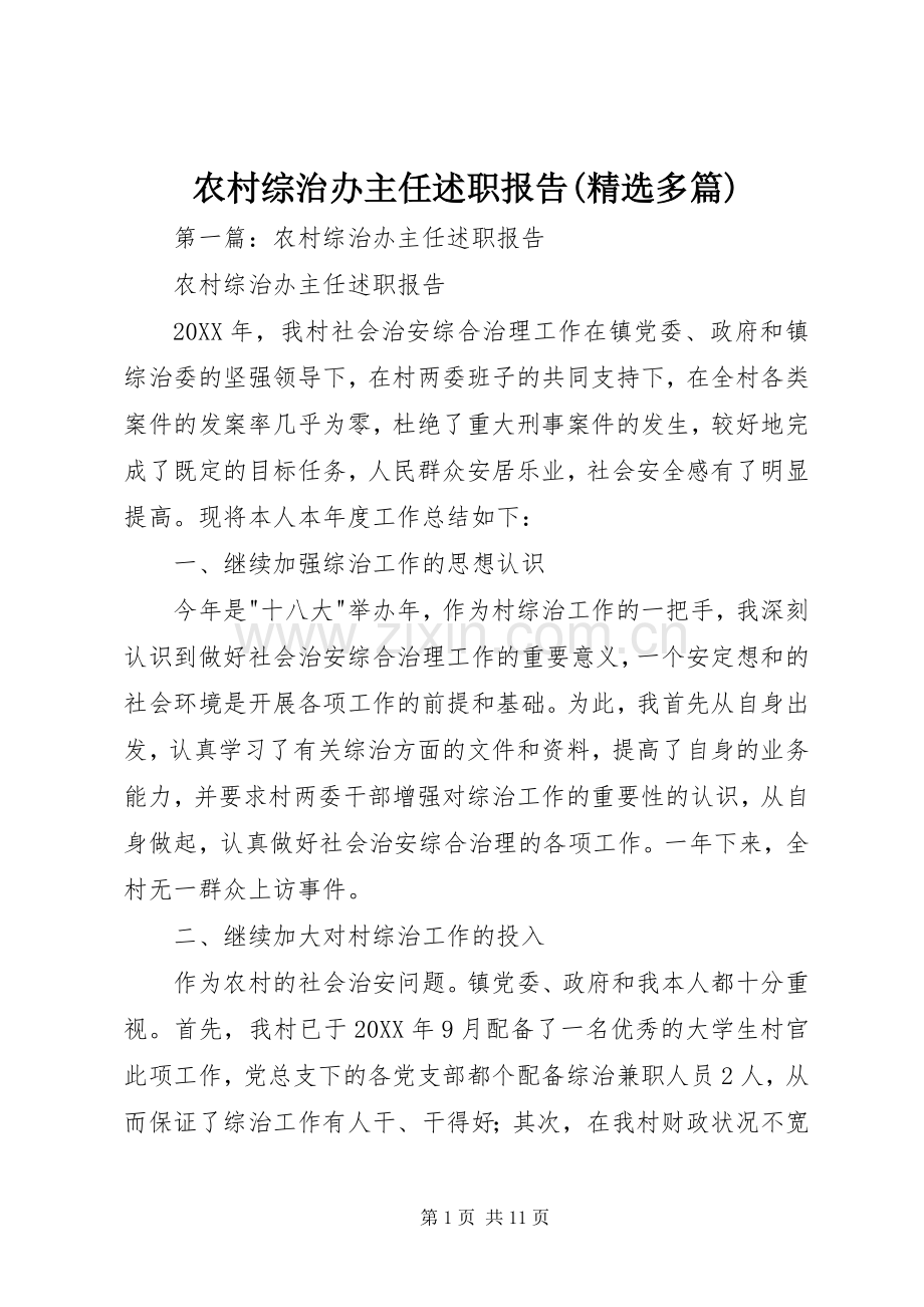 农村综治办主任述职报告(多篇).docx_第1页