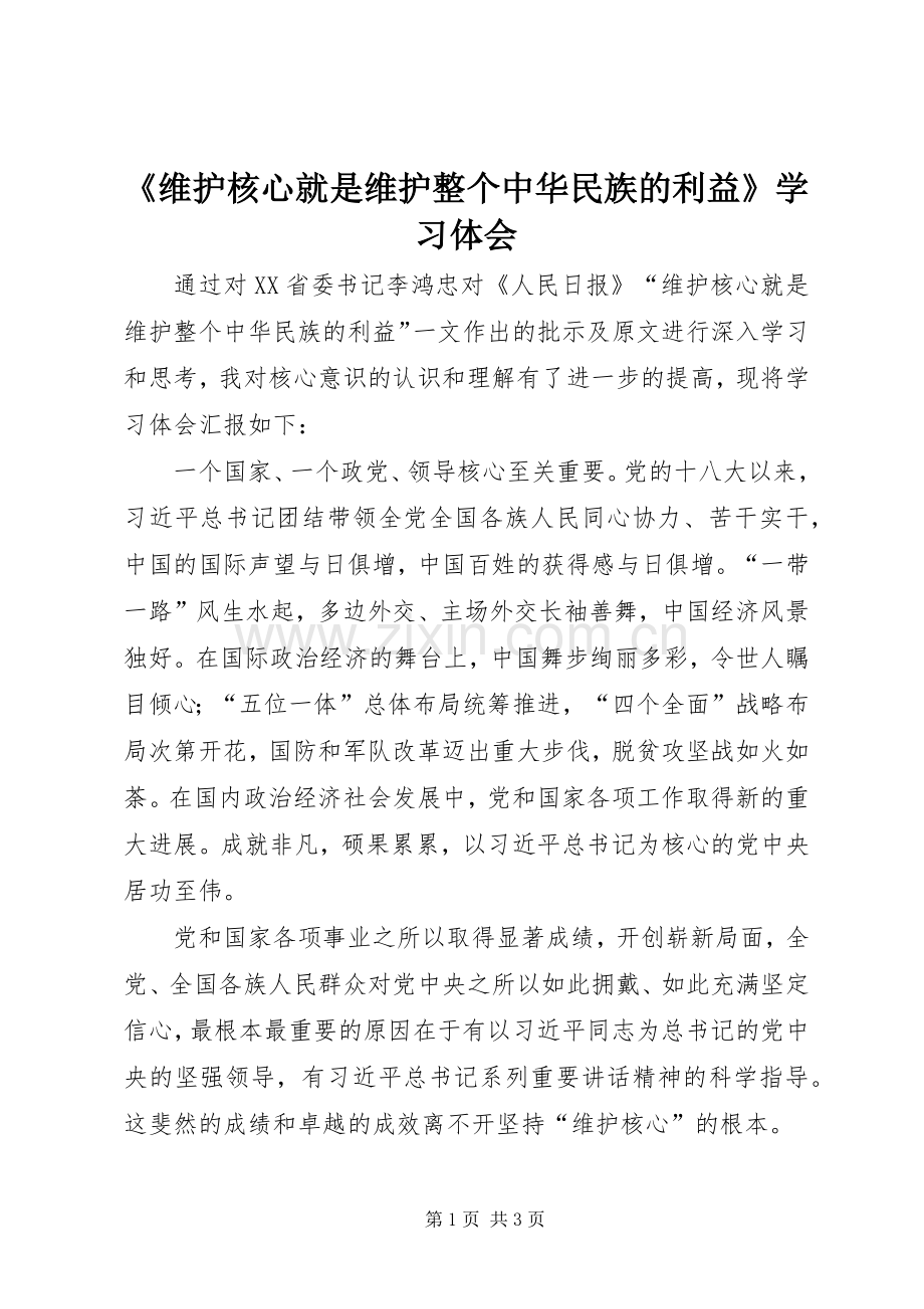 《维护核心就是维护整个中华民族的利益》学习体会.docx_第1页