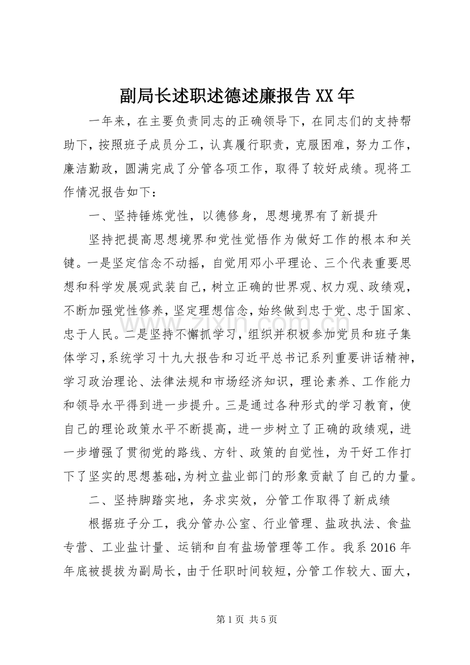 副局长述职述德述廉报告XX年.docx_第1页