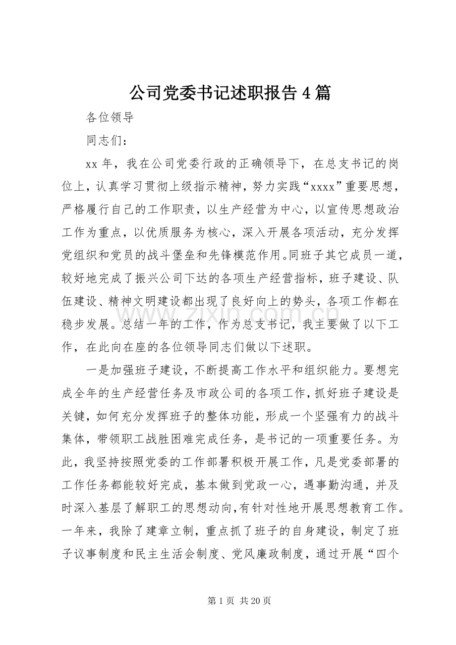 公司党委书记述职报告4篇.docx_第1页