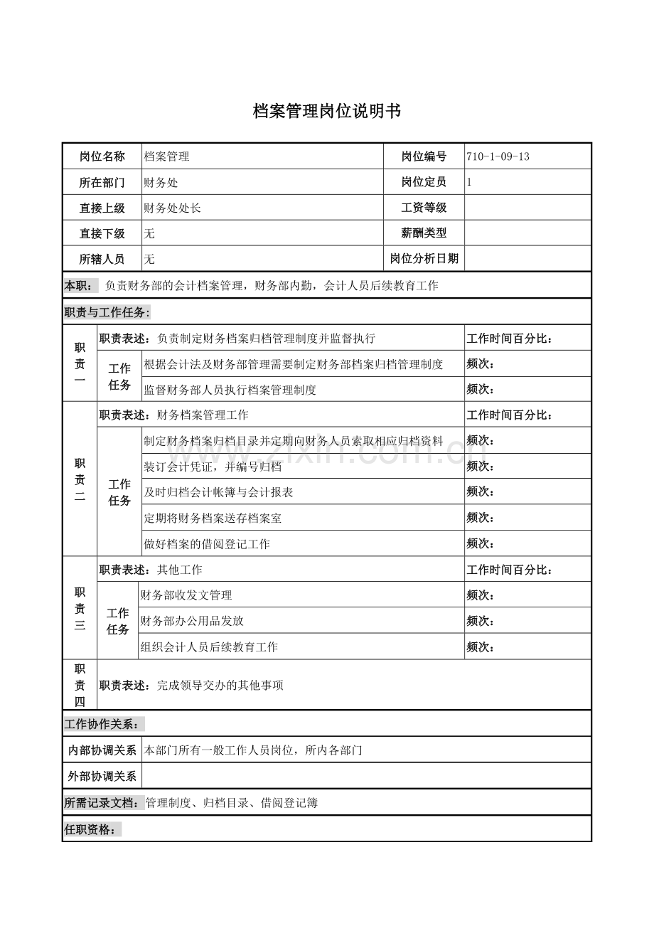 档案管理岗位说明书.doc_第1页