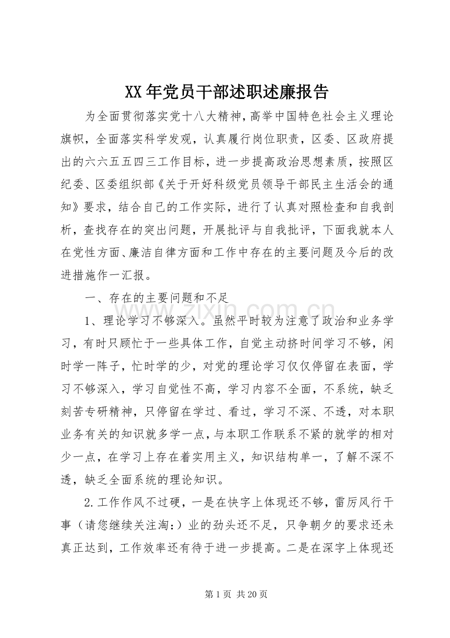 XX年党员干部述职述廉报告.docx_第1页