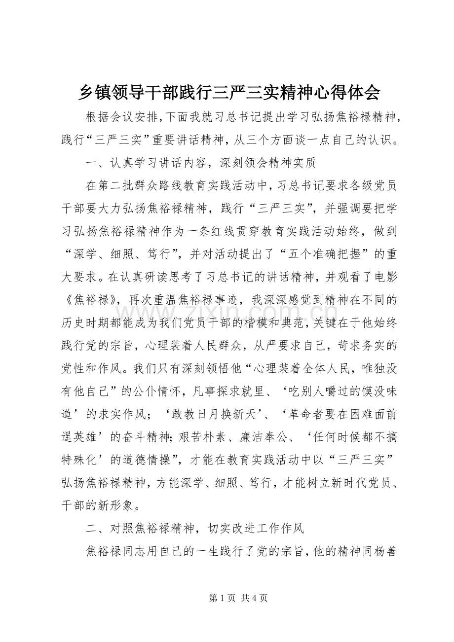 乡镇领导干部践行三严三实精神心得体会.docx_第1页