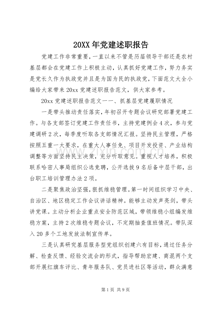 20XX年党建述职报告.docx_第1页