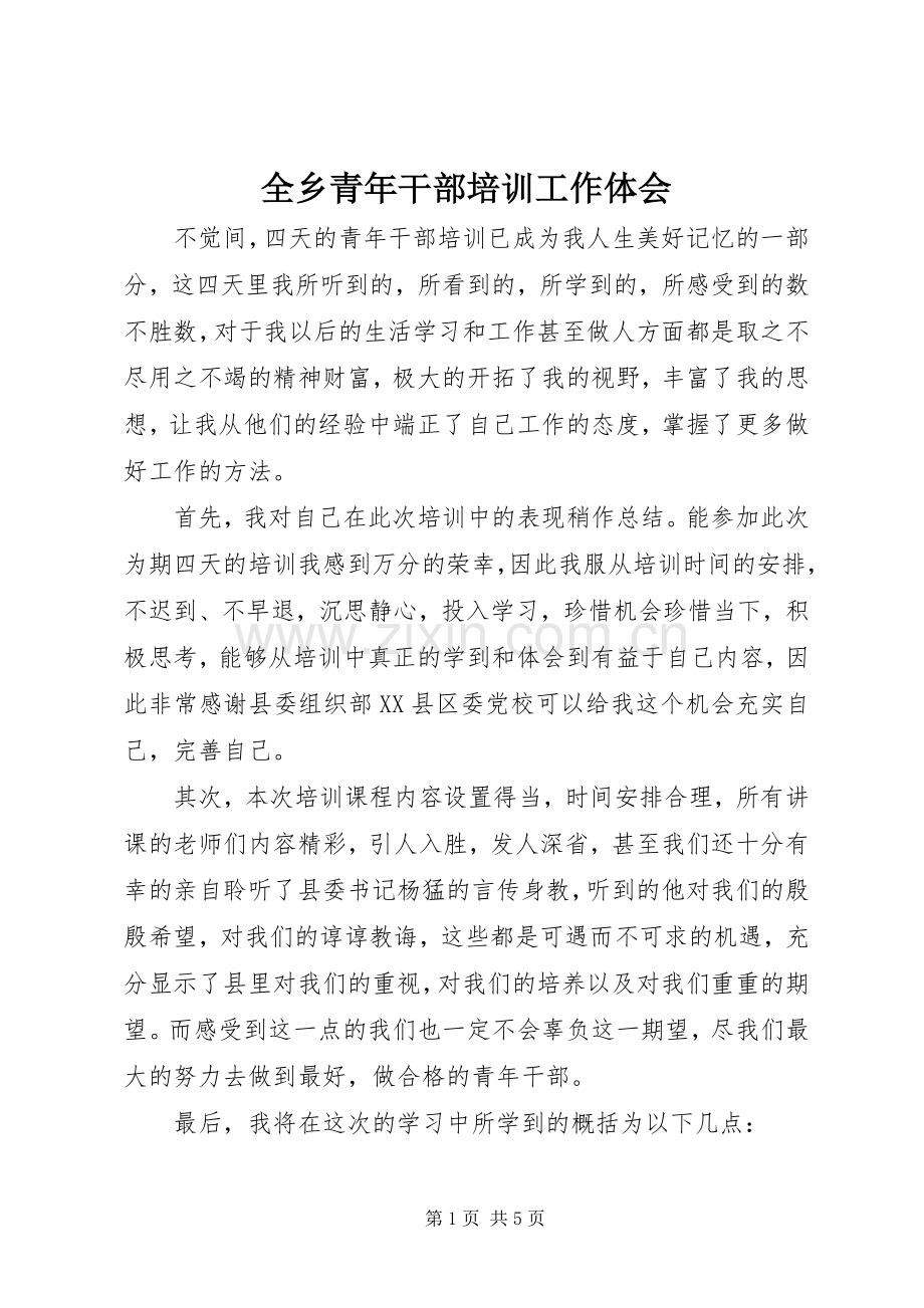 全乡青年干部培训工作体会.docx_第1页