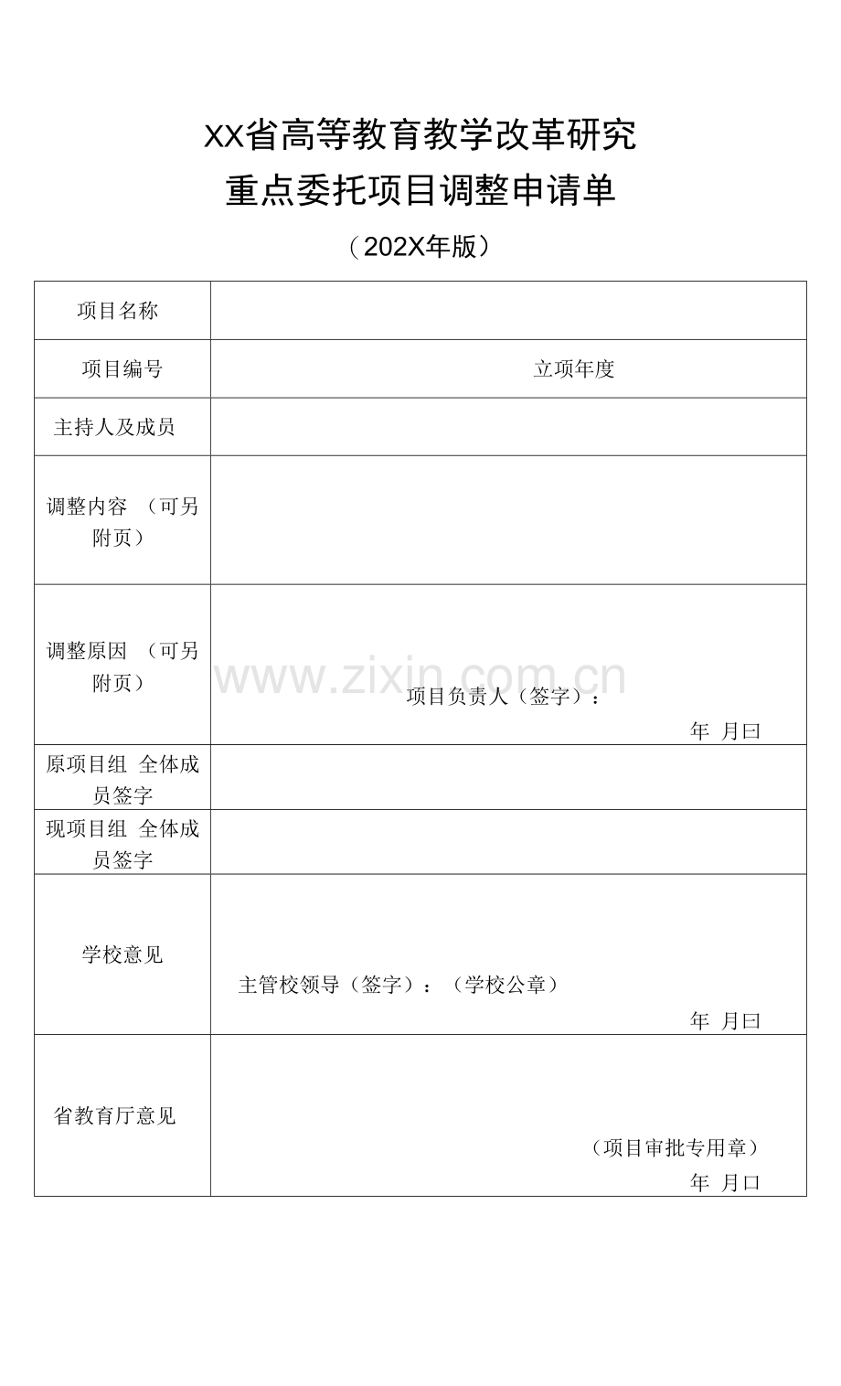 XX省高等教育教学改革研究重点委托项目调整申请单.docx_第1页