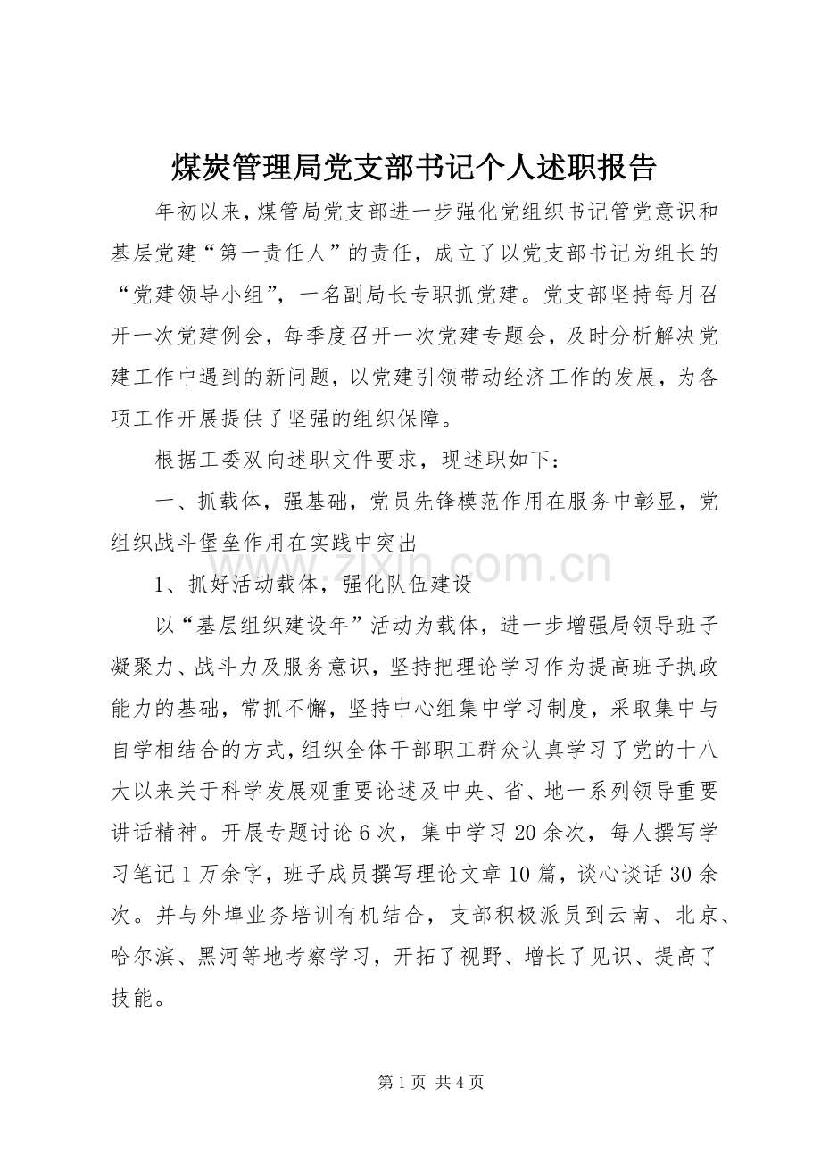 煤炭管理局党支部书记个人述职报告.docx_第1页