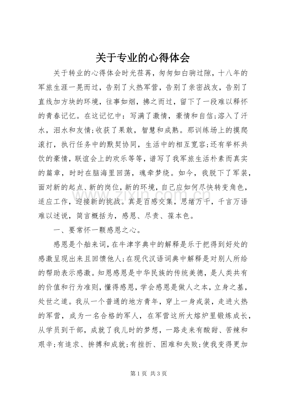 关于专业的心得体会.docx_第1页