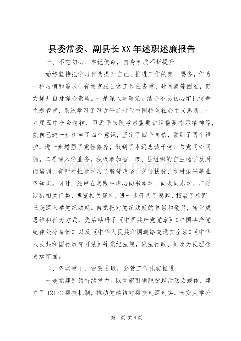 县委常委、副县长XX年述职述廉报告.docx_第1页