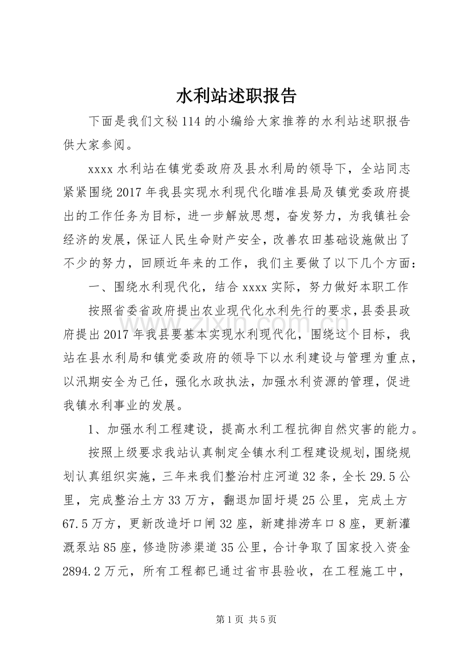 水利站述职报告.docx_第1页