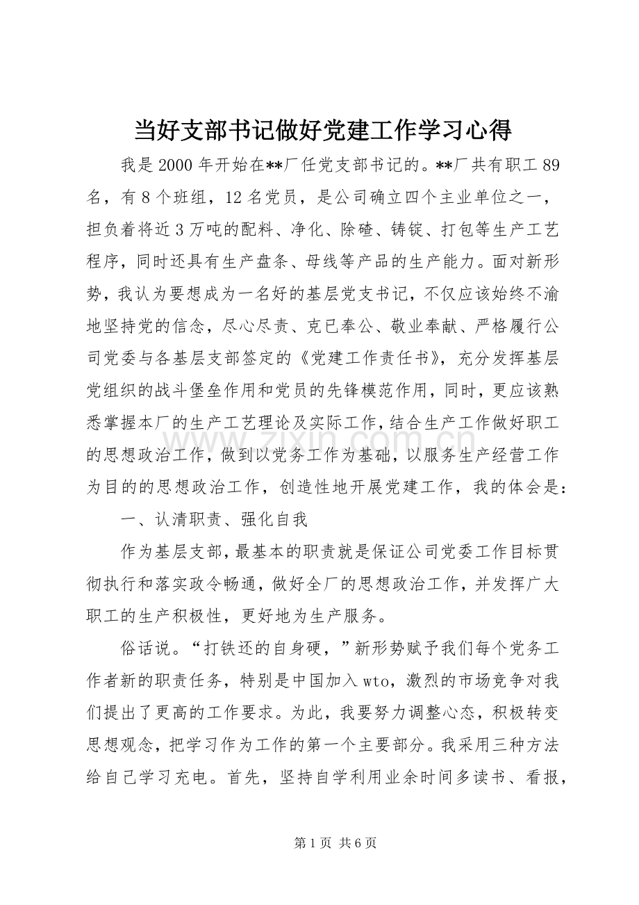 当好支部书记做好党建工作学习心得.docx_第1页