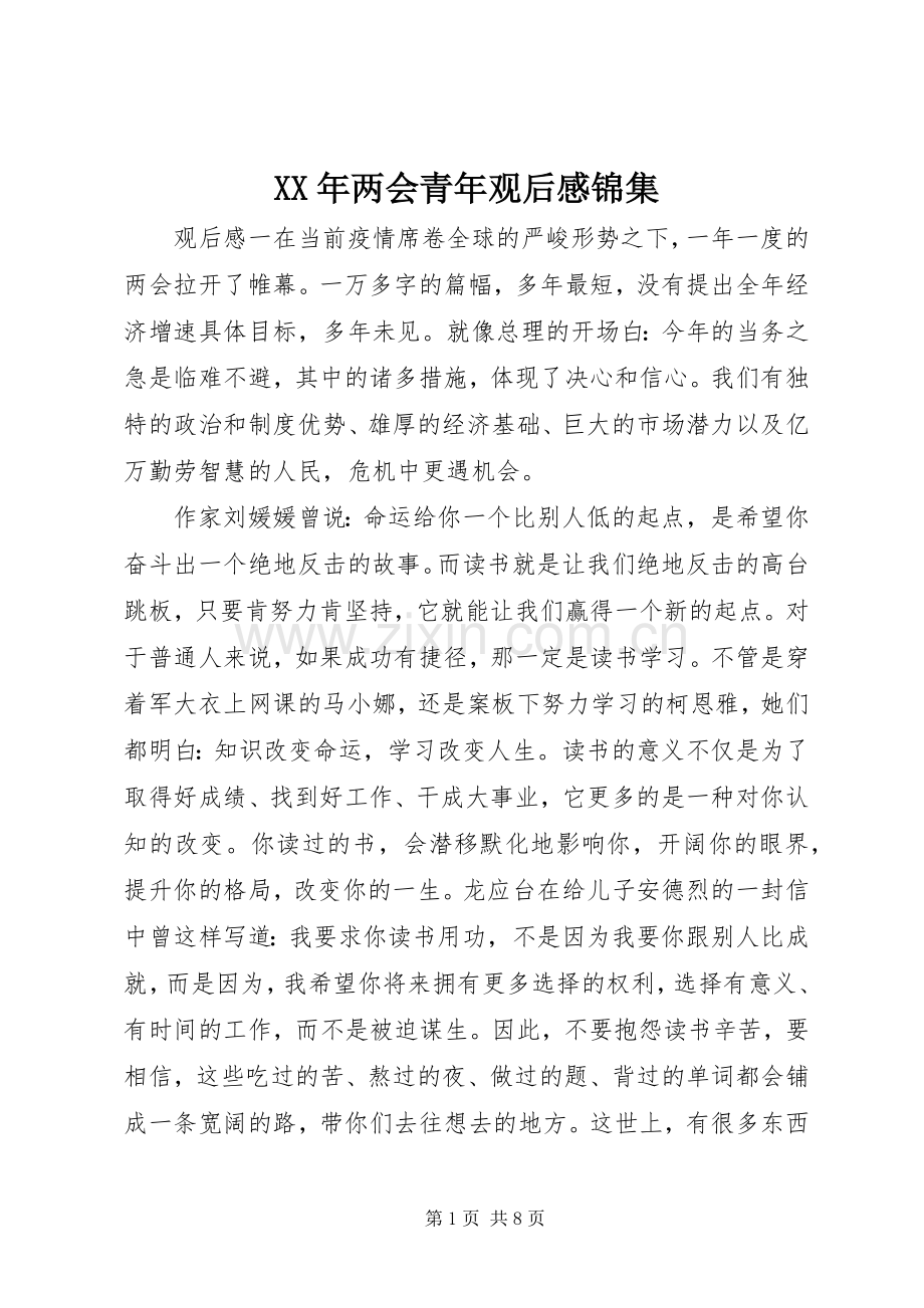 XX年两会青年观后感锦集.docx_第1页