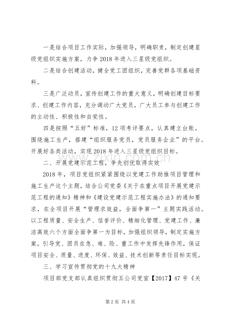 成立不久的项目部党建工作述职报告.docx_第2页