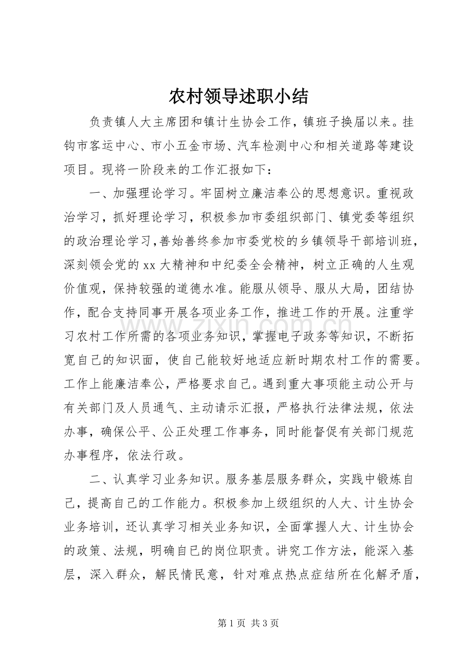农村领导述职小结.docx_第1页