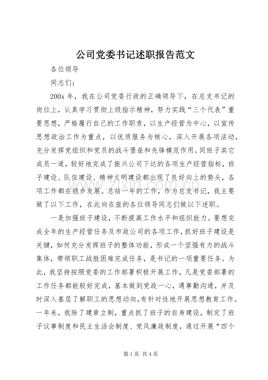 公司党委书记述职报告范文.docx_第1页
