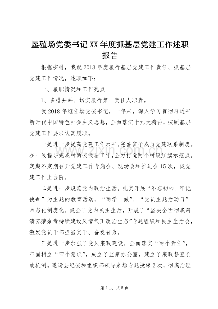 垦殖场党委书记XX年度抓基层党建工作述职报告.docx_第1页