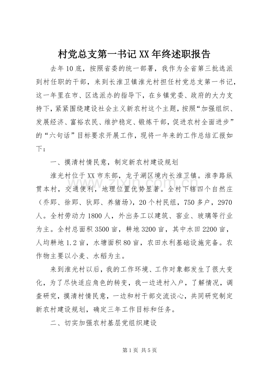 村党总支第一书记XX年终述职报告.docx_第1页