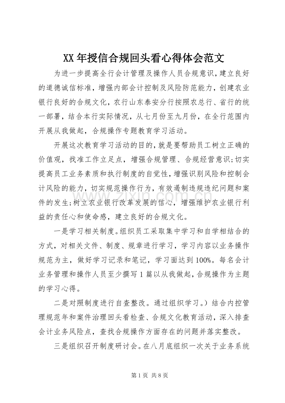 XX年授信合规回头看心得体会范文.docx_第1页