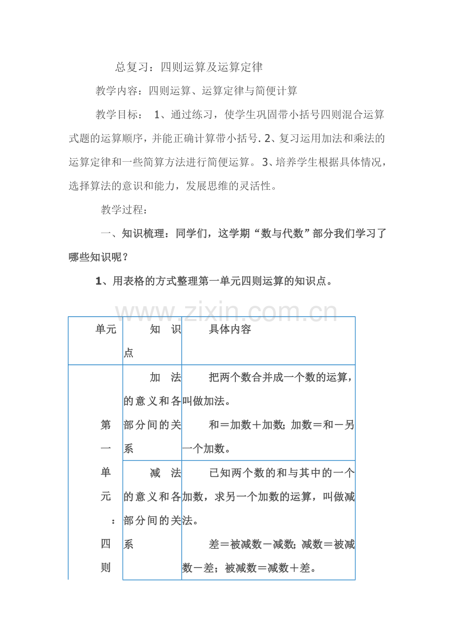 人教小学数学四年级四则运算及运算定律.doc_第1页
