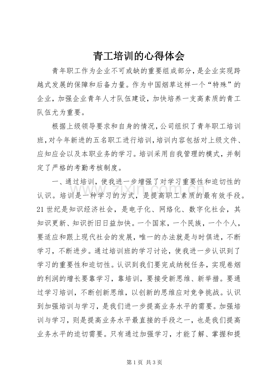青工培训的心得体会.docx_第1页