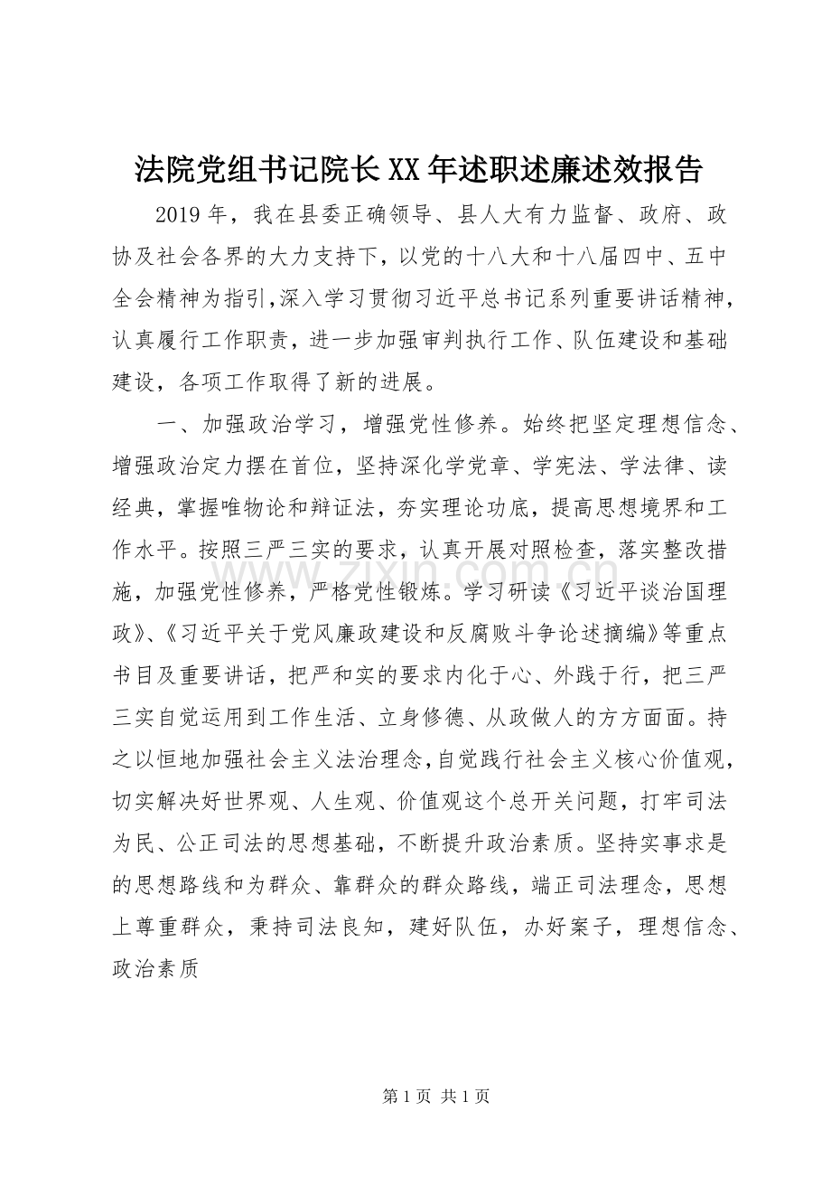 法院党组书记院长XX年述职述廉述效报告.docx_第1页