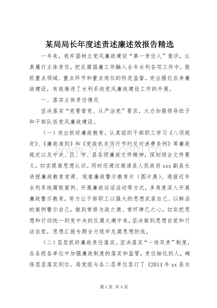 某局局长年度述责述廉述效报告.docx_第1页