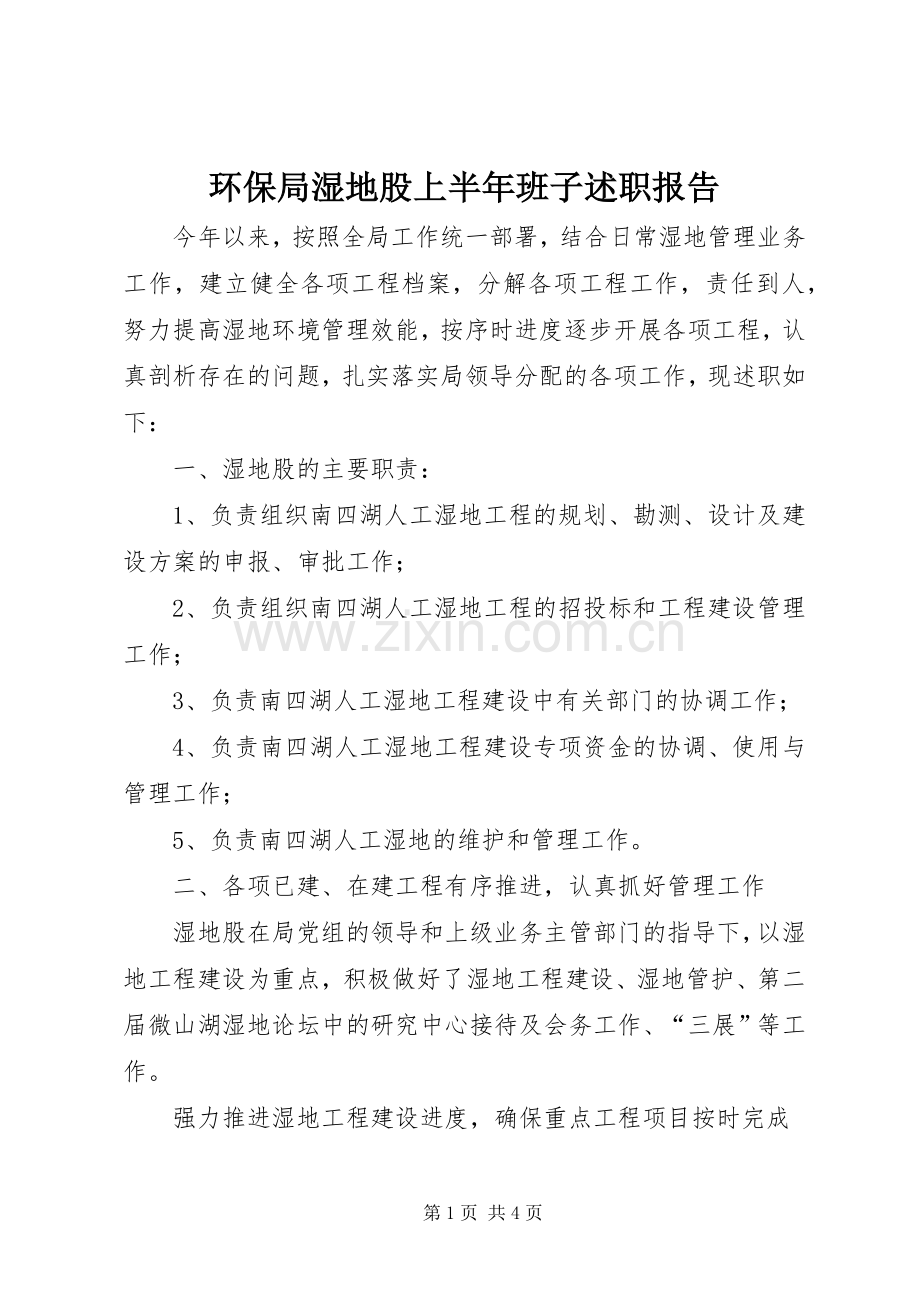 环保局湿地股上半年班子述职报告.docx_第1页