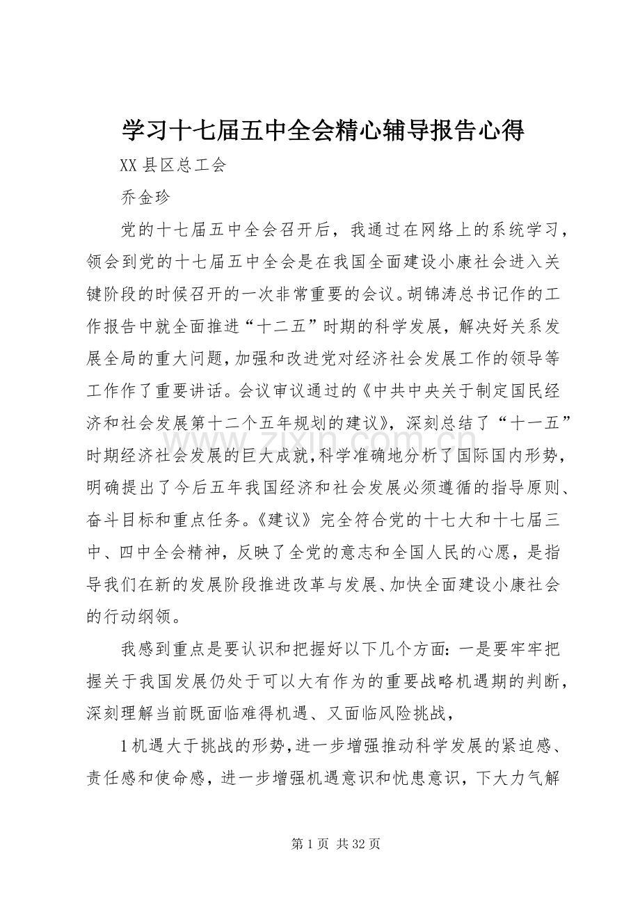 学习十七届五中全会精心辅导报告心得.docx_第1页