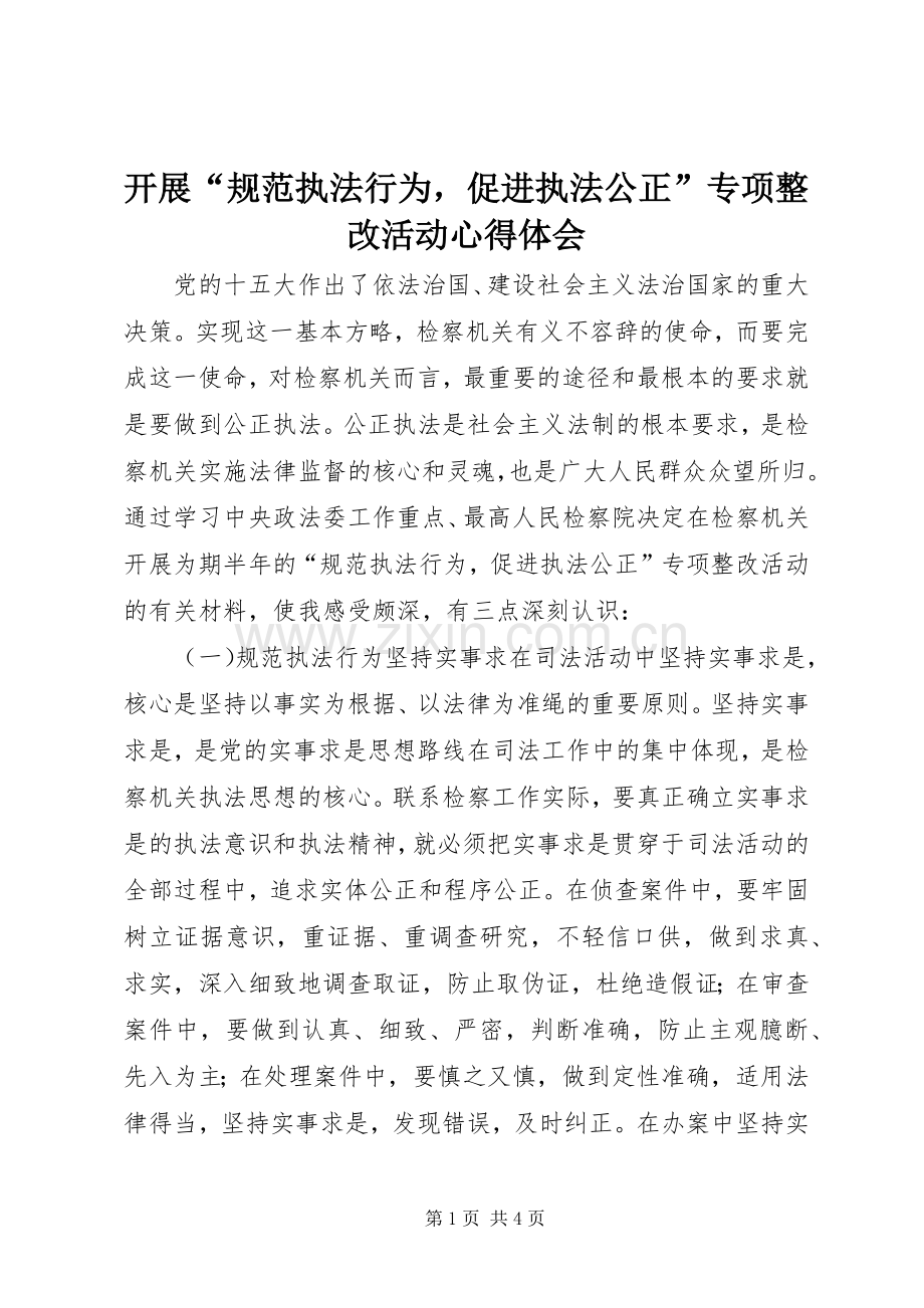 开展“规范执法行为促进执法公正”专项整改活动心得体会.docx_第1页