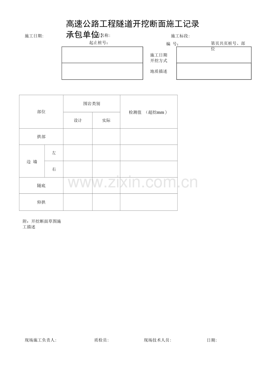 高速公路工程隧道开挖断面施工记录.docx_第1页