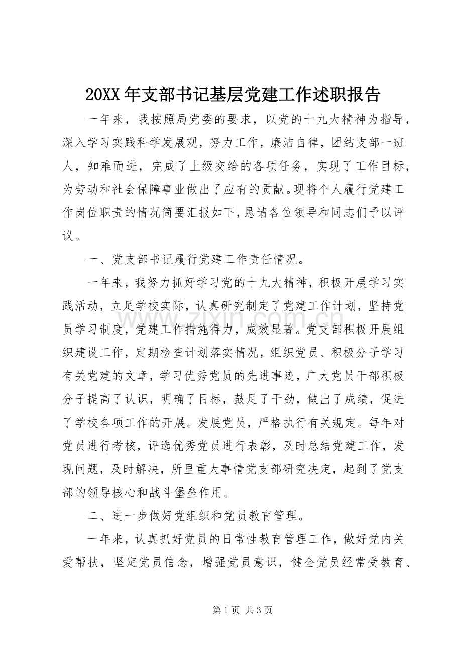 20XX年支部书记基层党建工作述职报告.docx_第1页