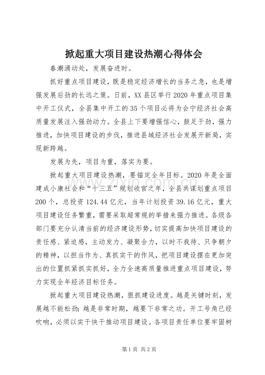 掀起重大项目建设热潮心得体会.docx_第1页