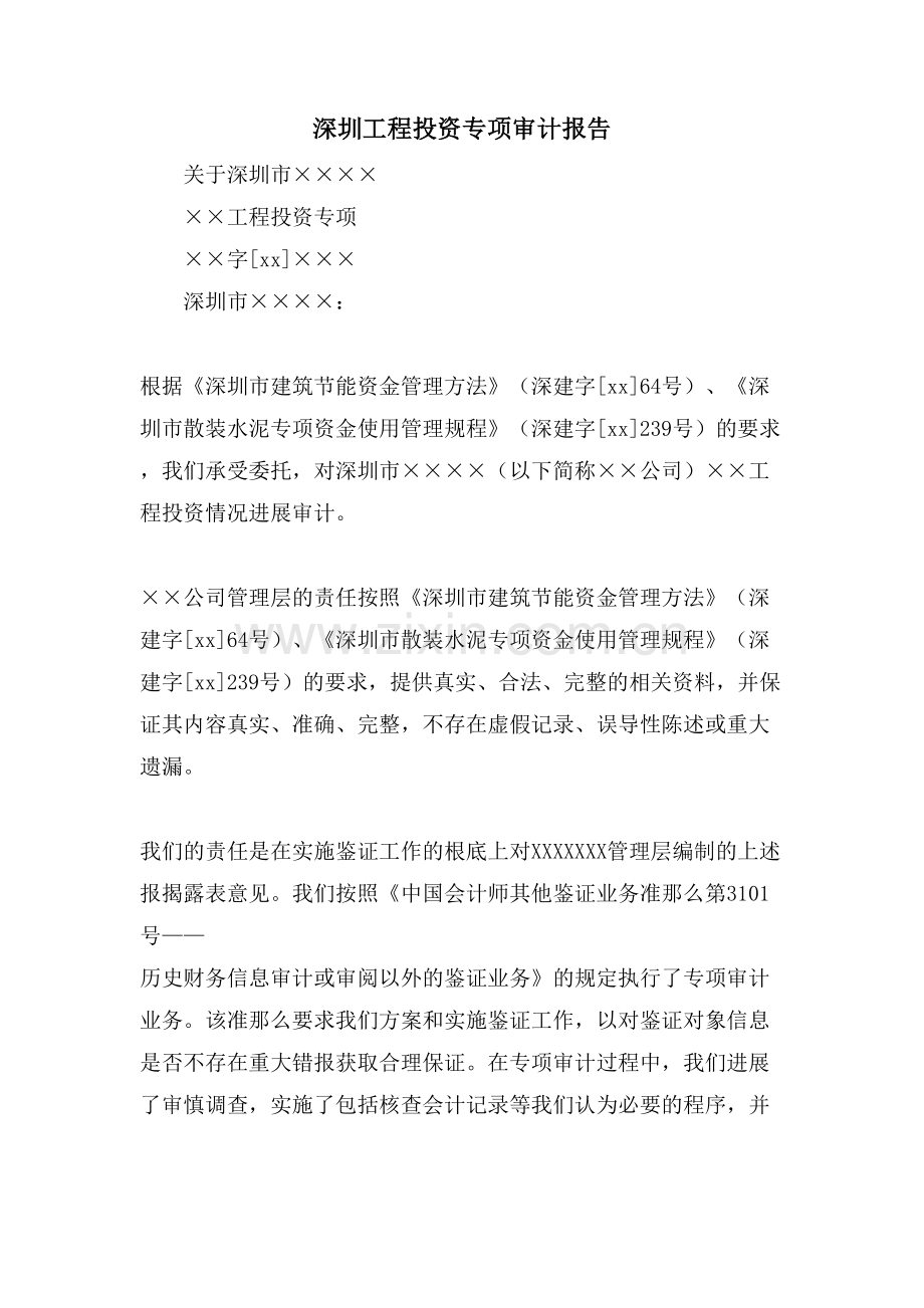 深圳项目投资专项审计报告.doc_第1页