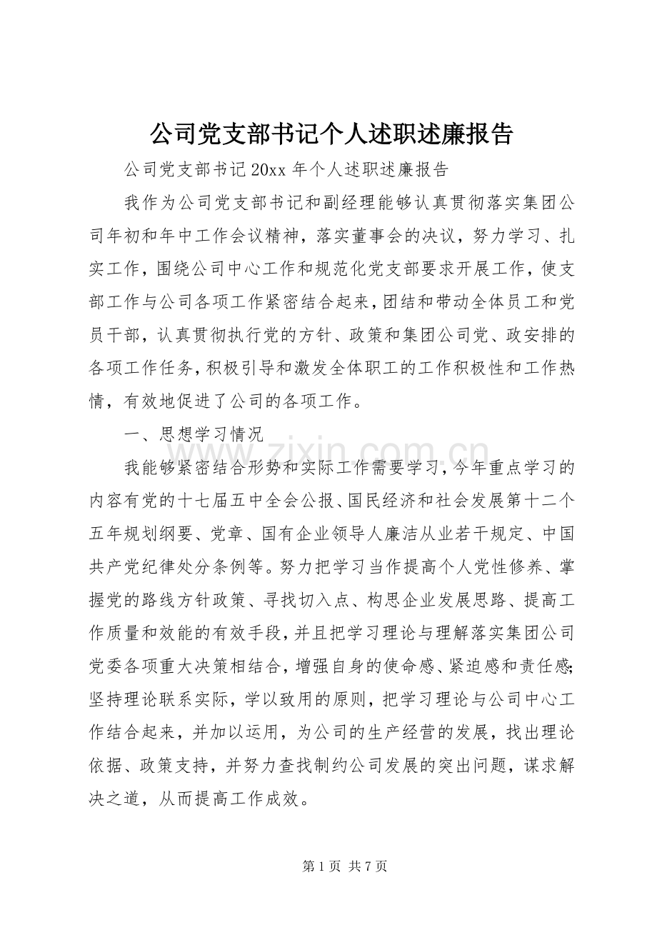 公司党支部书记个人述职述廉报告.docx_第1页