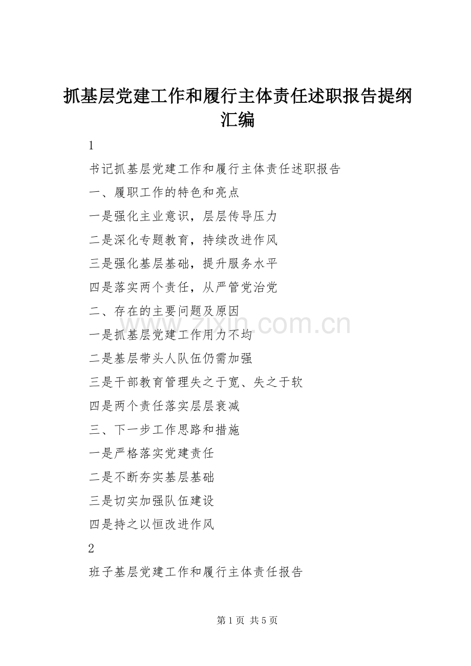 抓基层党建工作和履行主体责任述职报告提纲汇编.docx_第1页