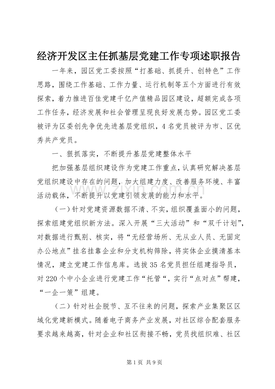 经济开发区主任抓基层党建工作专项述职报告.docx_第1页