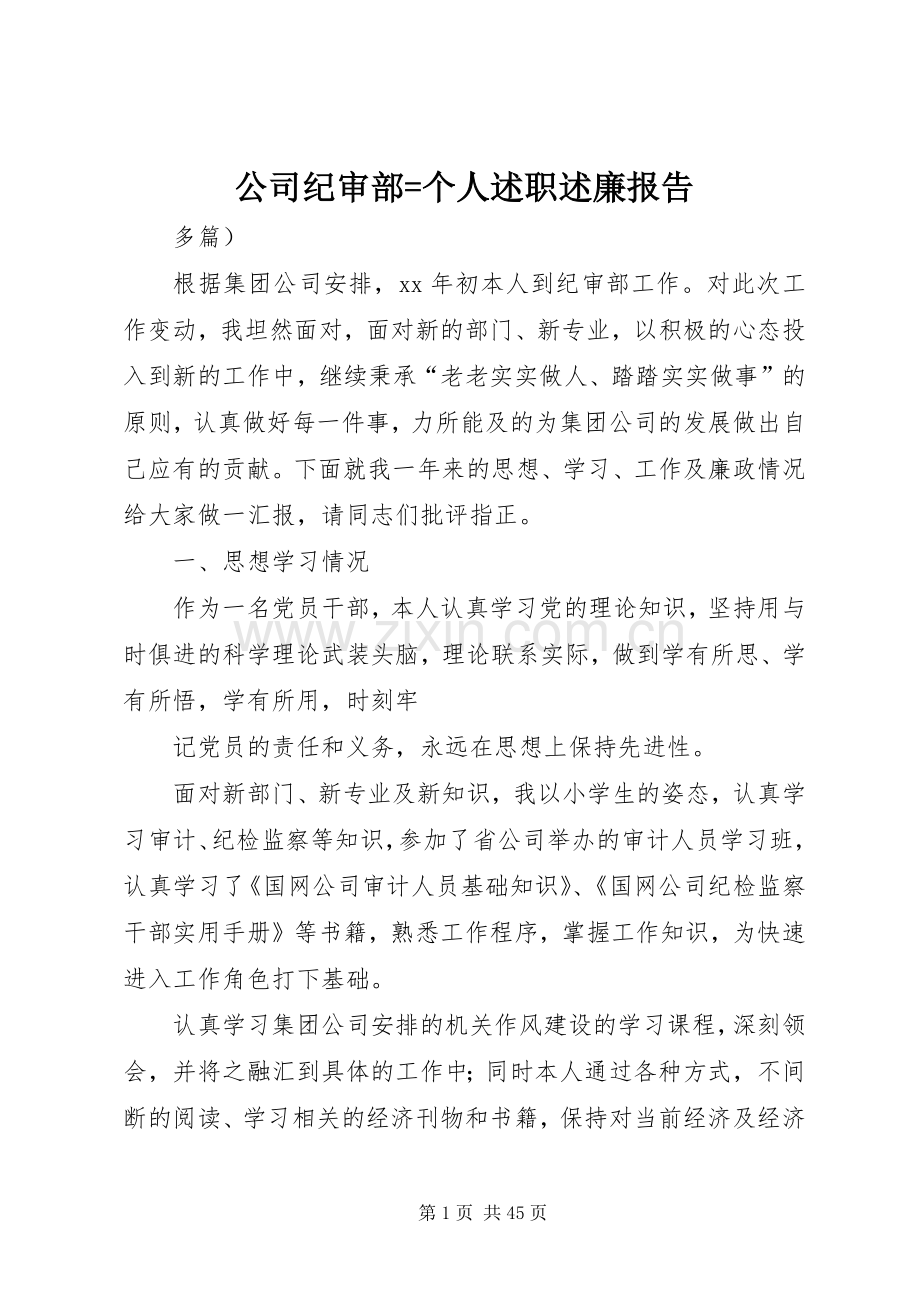 公司纪审部=个人述职述廉报告.docx_第1页