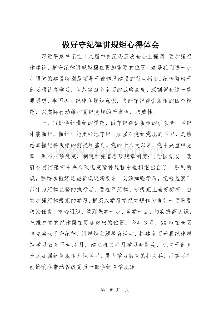 做好守纪律讲规矩心得体会.docx_第1页