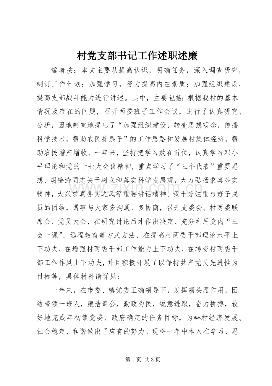 村党支部书记工作述职述廉.docx_第1页