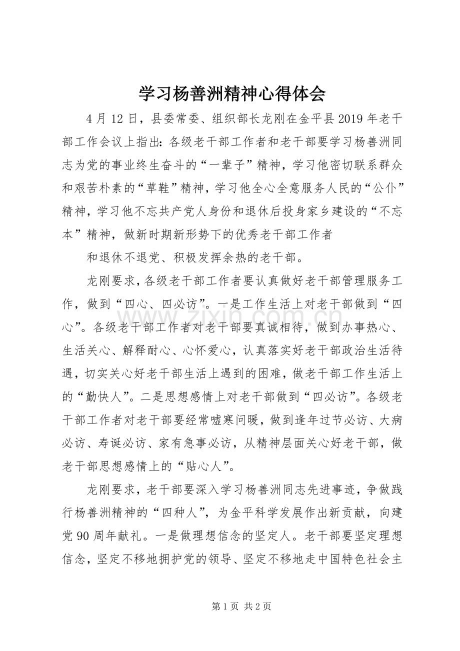 学习杨善洲精神心得体会.docx_第1页