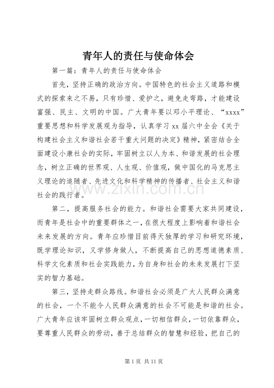 青年人的责任与使命体会.docx_第1页