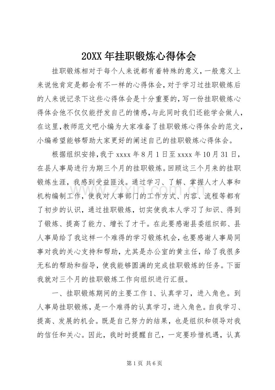 20XX年挂职锻炼心得体会.docx_第1页