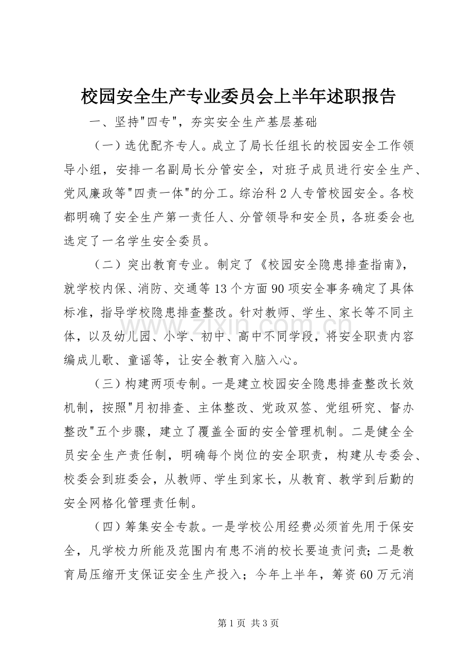 校园安全生产专业委员会上半年述职报告.docx_第1页