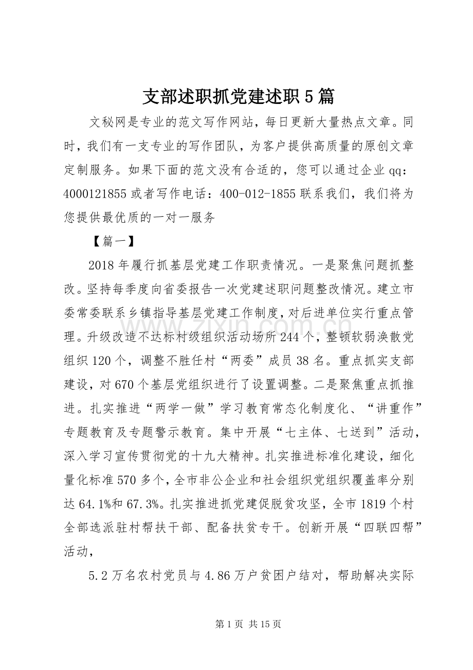 支部述职抓党建述职5篇.docx_第1页